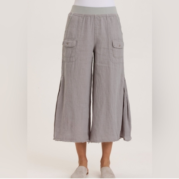 XCVI Grey Contina Crop Wide-leg Pants Linen Size Medium - Picture 4 of 12